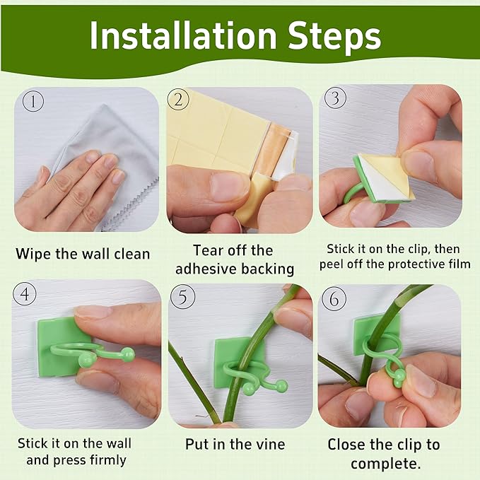 30/60/100PCS Plant Climbing Wall Fixture Clips,Invisible Wall Plant Vines Fixing Clips,Self-Adhesive Vine Support Holder for Climbing Plants. (60, Green V-Shaped)