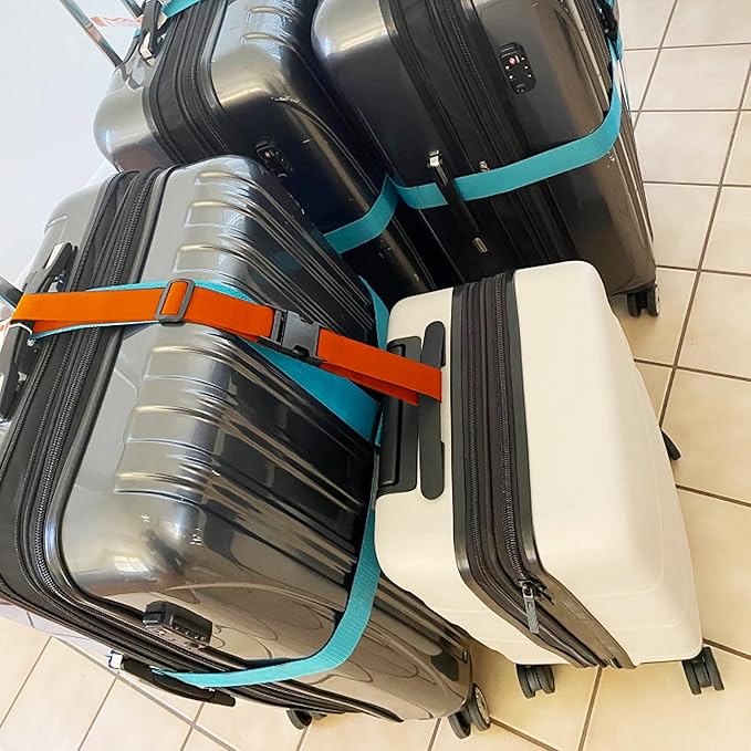 2 Pack Add Bag Luggage Straps for Carry On Bag, Adjustable Suitcase Belt Add Bag Travel Attachment Accessories for Connecting Your 3 Luggage Items, Green