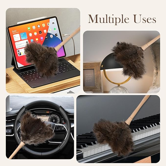 Daieeparty Ostrich Duster Fluffy Natural Feather Dusters with Wooden Handle Cleaning Supplies for Home Office Car (1, 16inch)