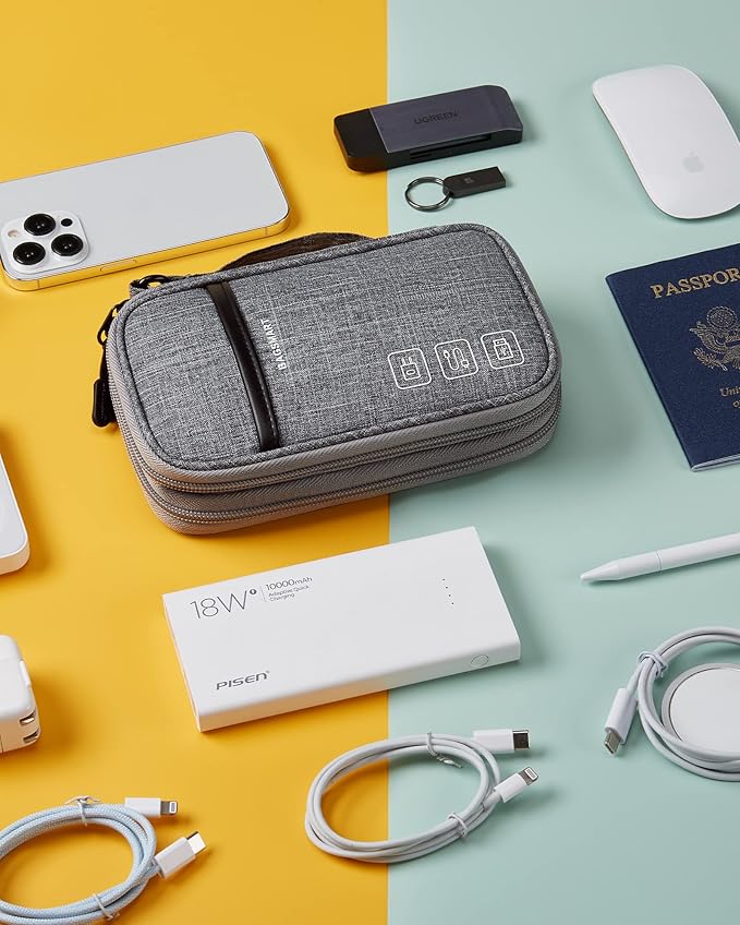 BAGSMART Electronic Cord Cable Organizer Travel Bag Case, Double Layers Tech Electronic Bag, Essentials for Charger, Cable, Phone, Flash drive, Gray