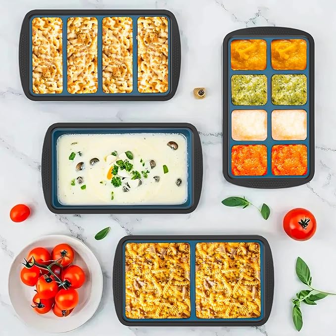GORCI Silicone Freezer Tray With Lid, 2 Large 4 Cup Large Soup Freezer Molds Container for Meal Prepping, Ice Cube Tray, Perfect for Storing Leftovers, Sauces, Lasagna, 2-Pack