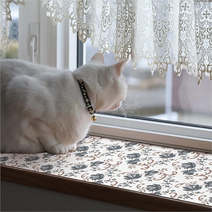 FIFTY FEET 12X120 Inch Shelf Liner for Kitchen Cabinets, PVC Drawer Liner for Dresser Non-Slip Bathroom, Non-Adhesive Cabinet Liner Washable (Black Floral)(10 Roll)