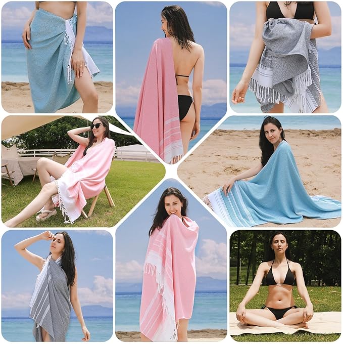 Genovega 6 Packs Oversized Turkish Beach Bath Towel Set Bulk 74"x38" Extra Large Sand Free Quick Dry Swim Camping Pool Clearance Towels Travel Blanket Essentials Adult Royal Red Stripe