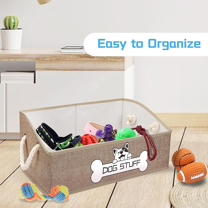 Collapsible Fabric Dog Toy Box and Storage Bin With Handle - Trapezoid Basket Chest Organizer for Pet Toys, Blankets and Accessories,Yellow