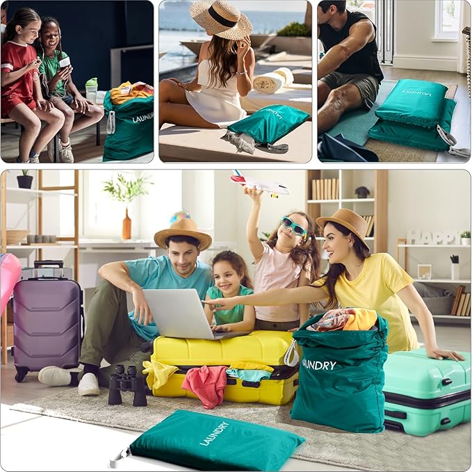 Travel Laundry Bag (2 Pcs - Large + Medium) - Foldable Waterproof Washable Wet Dry Bag for Gym, Swimming, Yoga, and Workout Perfect for Dirty Clothes, Bathing Suits, Travel Accessories (Blue)