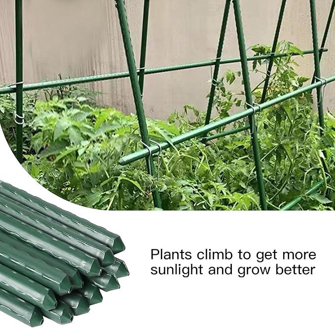 Garden Stakes 57 Inch, Approx 5ft Steel Plant Stakes 25 Pack for Gardening and Farm, 57" Plastic Coated Plant Support for Tomato, Cucumber, Bean, Flower, Potted More Climbing Plants