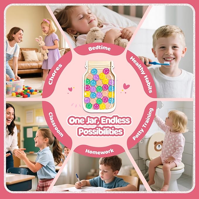 2 Pack Magnetic Reward Jars for Kids - Smiley Tokens Reward Jar for Classroom 8" Star Jar Reward System Behavior Chart for Kids at Home Potty Training
