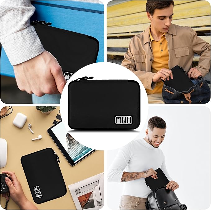 Electronics Organizer, Travel Cord Organizer Pouch, Portable Cable Organizer Bags, Travel Electronic Accessories Storage Case for Cables, Cords, Charger, Phone (Black)