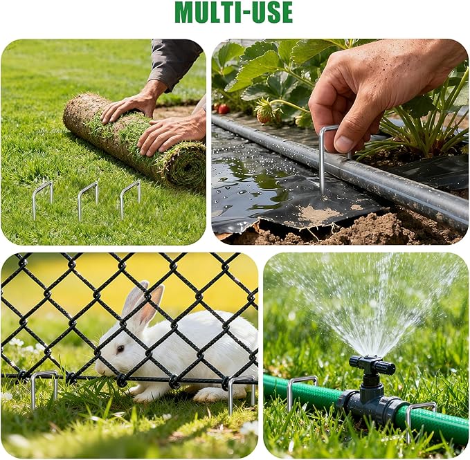 Zevlux Landscape Staples Galvanized Garden Stakes,8 inch 50 Pack 11 Gauge Heavy Duty Garden Pins for Fences, Lawns, Weed Barriers and Landscape Fabrics, Irrigation Hose,Yard Lawn, Landscape Fabric.