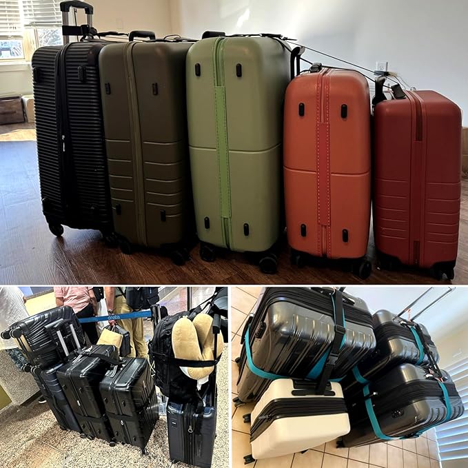 4Pack Luggage Straps for Suitcases, Travel Connector for Carry On Bag, Add Bag to Connect Two Suitcases, Adjustable Belt Attachment Accessories for Connect Your 3 Luggages, Brown