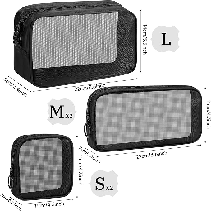 5 Pieces Mini Zipper Nylon Mesh Pouch, Mesh Cosmetic Bags Makeup Bags, Multipurpose Travel Toiletry Bags for Office Supplies and Travel Accessories (Purple, Assorted Sizes)