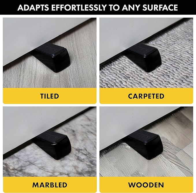 Heavy Duty Door Stop, Anti-Skid Door Stoppers for Bottom of Door, Floor Door Stopper with Strong Grip for All Floor Types (Stainless Steel, Pack of 4-SS-Black)