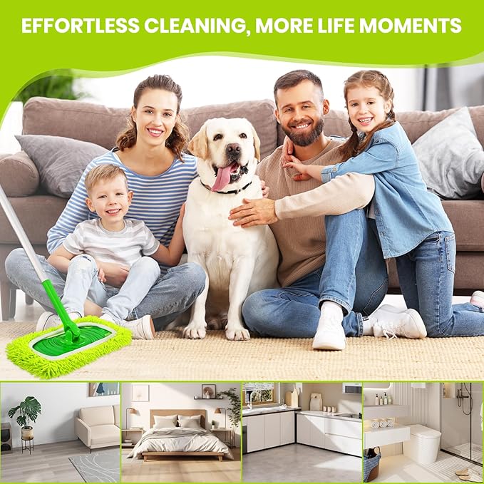 8 Pack Chenille Mop Pads, Reusable Microfiber Mop Refills for 10''–12'' Flat Mops, Washable Wet & Dry Floor Pads for Hardwood, Tile, Compatible with Swiffer Sweeper