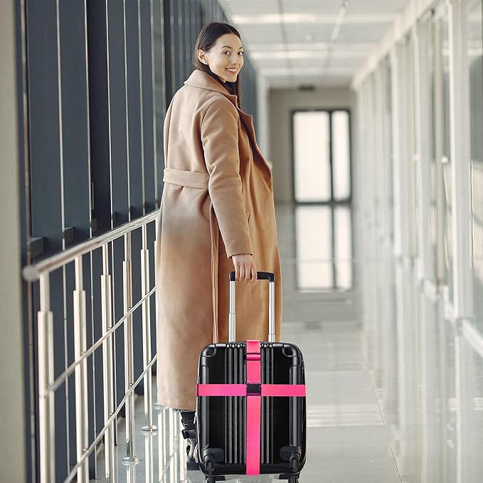 Luggage Straps for Suitcases TSA Approved Travel Belt 8 Pack by Chelmon (Rose Red)