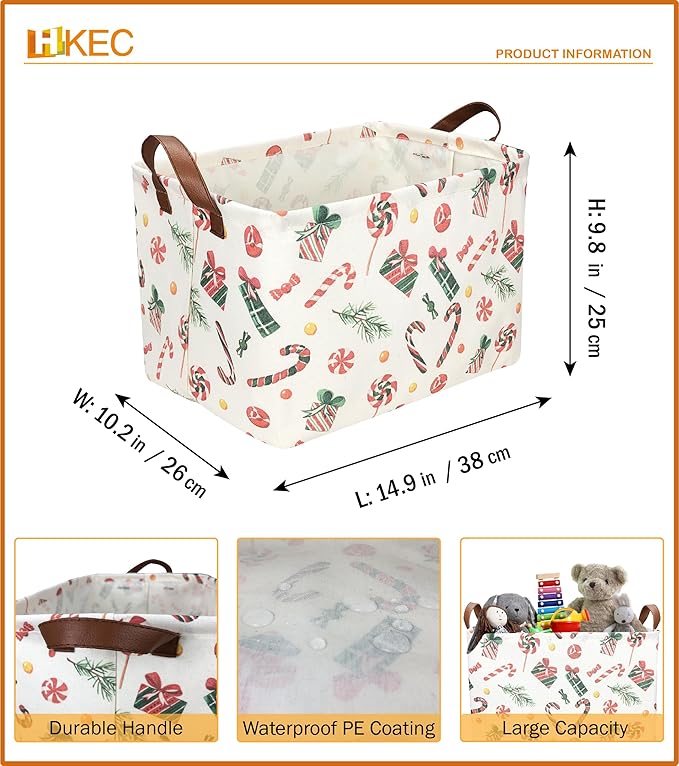 Rectangle Christmas Basket, Candy Storage Basket with Handles, Kids Gift Storage Box, Cute Canvas Organizer Bin for Pet, Books Basket, Toys Bin, Gift Baskets (Gift Basket)