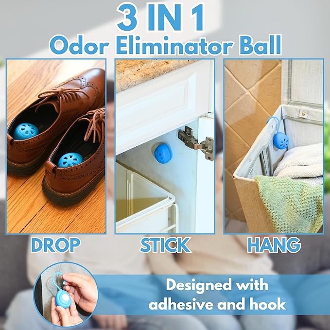 Air Jungles Shoes Deodorizer Ball 6 Count, Fresh Linen Scent, Odor Remover Balls for Sneakers, Gym Bags, Lockers, and Drawers. Essential Oil Provides Natural Freshness