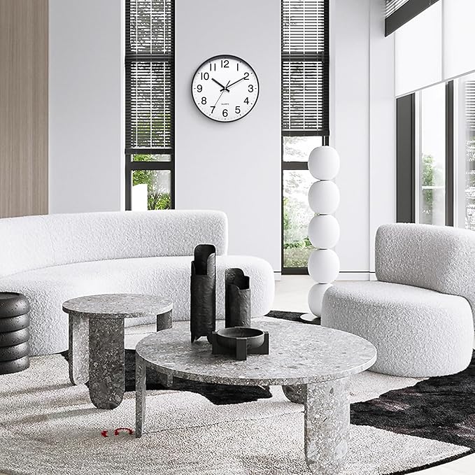 NUOVO 12 Inch Round Wall Clock Silent & Non-Ticking Simple Wall Clock Battery Operated for Living Room Bedroom Kitchen