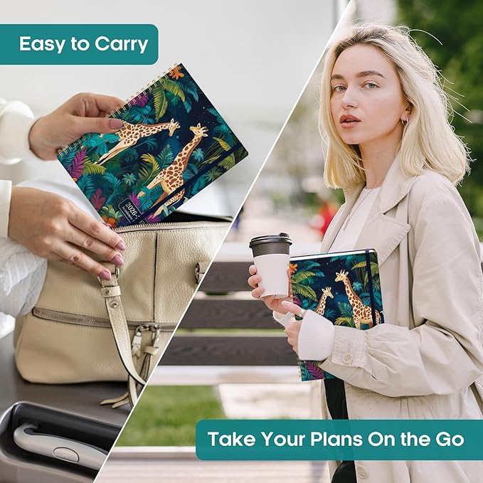 Academic Planner 2026-2027, Weekly and Monthly Calendar Book, July 2026 – June 2027, Hardcover Planner with Tabs, Perfect for Teachers, Students, Women & Men, A5 (6.4" x 8.5") - Giraffes
