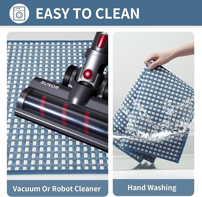 YDKGL Kitchen Mat Kitchen Rugs Sets of 2 PCS Non Slip Washable, Super Absorbent Soft Braided Kitchen Mats for Floor, Rubber Backing Comfort Standing Kitchen Sink Mat Runner Rug, Blue 17"x28"+17"x59"