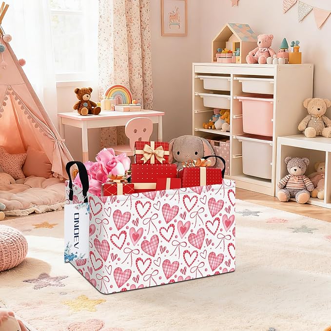 Rectangular Pink Love Girl Basket Waterproof Storage Bin Gift Basket Children's Toy Organizer Box Room Love Decoration (Pink Hearts)