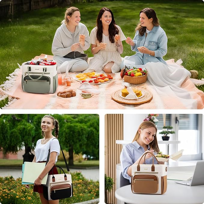 LOVEVOOK Insulated Lunch Bag Women,Wide Opening Adult Lunch Box Women with Cup Holder,X Large Leakproof Cooler Bag for Work Picnic Beach Family College Mom,Lunch Teacher Breast Pump Diaper Tote Bag