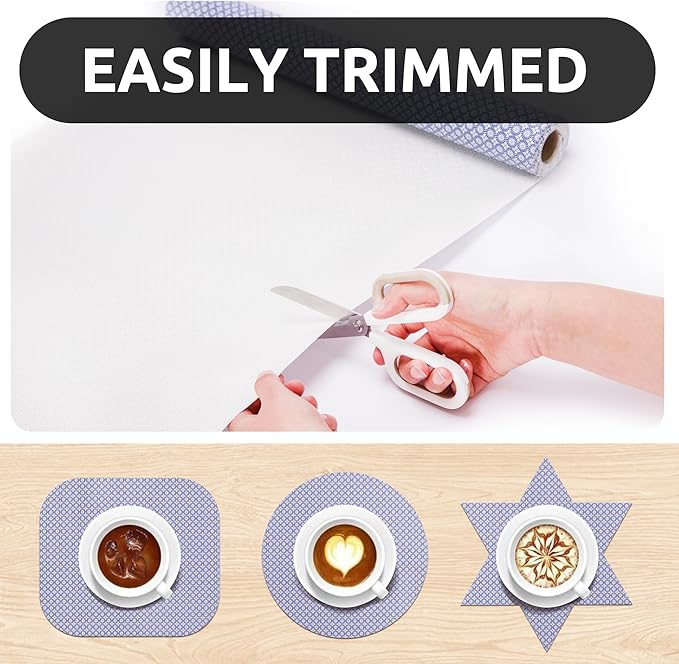 RAY STAR 18X96 Inch Shelf Liner for Kitchen Cabinets, Non-Adhesive Cabinet Liner Washable, PVC Drawer Liner for Dresser Non-Slip Bathroom (Blue Circle)(5 Roll)