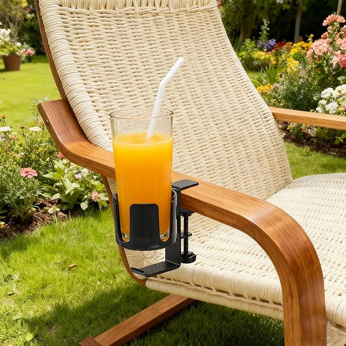 Desk Cup Holder Clamp with Headset Hook, Anti-Spill Water Bottle Stand Clip On Table Edge or Chair Armrests, Office Accessories for Coffee Drink Mug Bottles
