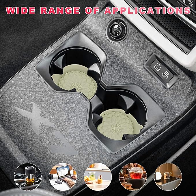 4 PCS Car Cup Holder Coasters, 2.75 Inch Anti-Slip Insert Silicone Car Coaster Drink Mat, Shockproof Universal Auto Cup Coasters for Most Vehicles, Car Interior Accessories (Yellow)