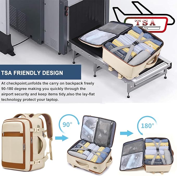 Travel Backpack for Women Airline Approved Carry On Backpack with Shoe Pouch,TSA 15.6inch Laptop Mochila Flight Approved Personal Item Bag for Weekender Overnight Bags Bookbag Travel Essentials,Beige