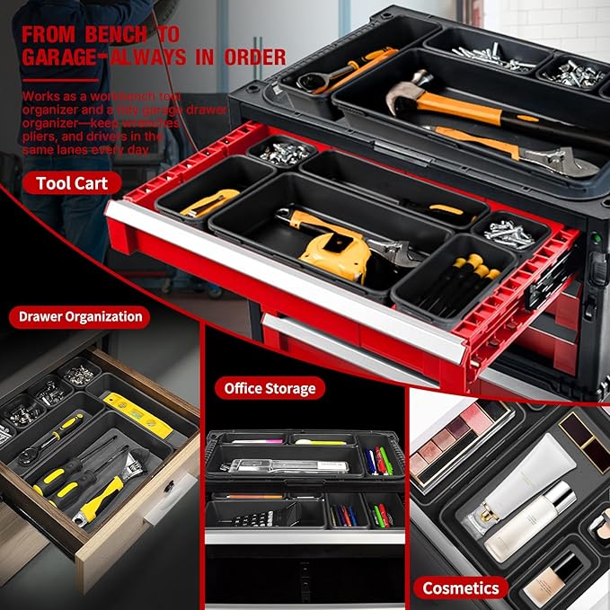inihpocv 10 PCS Tool Box Drawer Organizers, Large & Medium Tool Trays for Tool Box Organization, Tool Organizers and Storage for Garage and Rolling Tool Chest