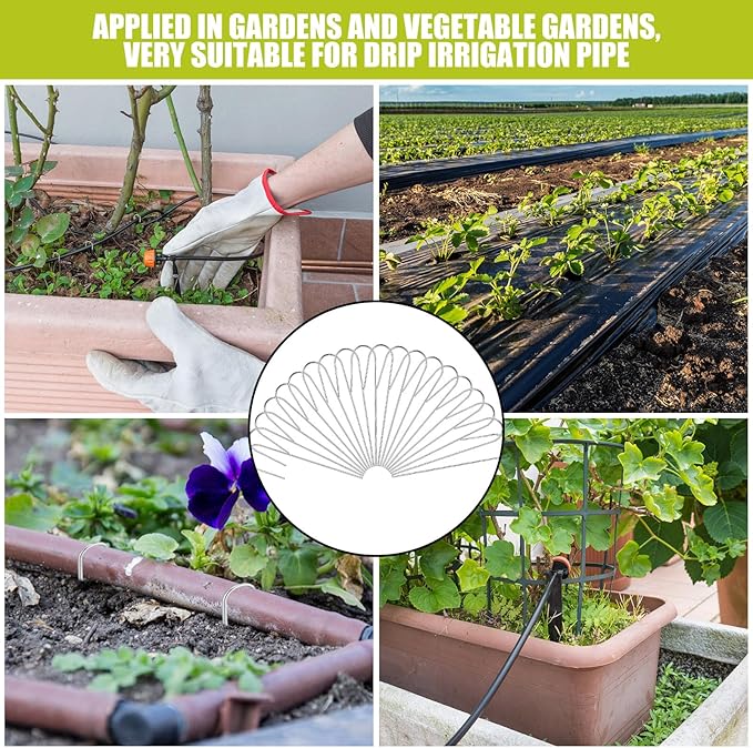 Pelopy 200 Pcs Irrigation Drip Tubing Landscape Staples 5 Inch J Shape Garden Stakes Galvanized Lawn Pins for Drip Tubing (Hold up to 5/8" Drip Tubing)