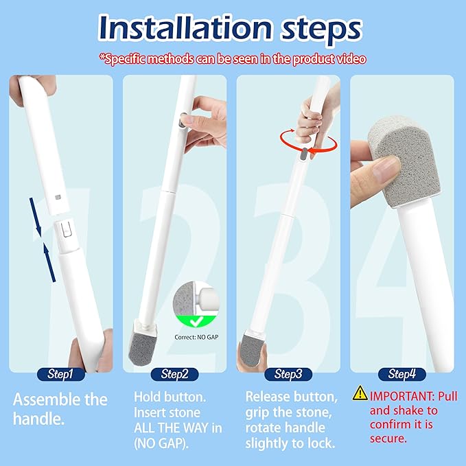 Pumice Stone Toilet Bowl Cleaner with 20" Ultra Long Handle,Push-Button Replaceable Head Hard Water Ring Stain Remover for Bathroom,Bathtub,Pool,Kitchen Sink Cleaning, 3 Pack (gray+white+blue)