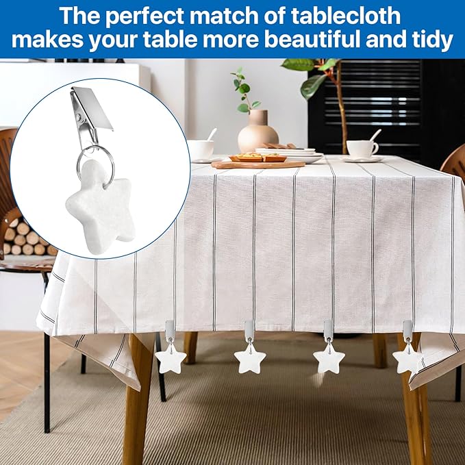 10 Pcs Tablecloth Weights, Metal Clip Star Table Cover Weights Stone, Table Weights Hangers Tablecloth Pendant for Outdoor Picnic Dinner Party Decoration (White)