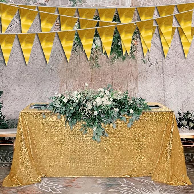 20M/65FT Gold Triangle Pennant Banner Flag Metallic Fabric Bunting Garland for Christmas Graduation Wedding Engagement Anniversary Bachelorette Birthday Bridal Shower Valentine's Hen Party Supplies
