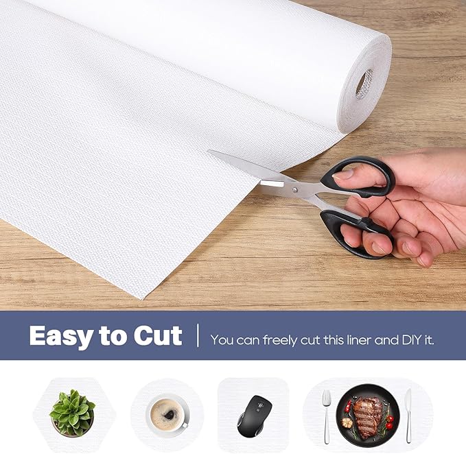 Drawer Liner, Shelf Liners for Kitchen Cabinet Waterproof & Oil-Proof Cupboard Liner Non-Slip Drawer Mat PVC Material Non Adhesive Kitchen Liner for Countertop White 11.8 x 118 Inches