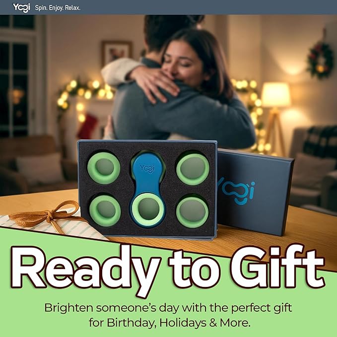 Yogi Fidget Toy – Silent Sensory Spinner for Adults & Kids – Stress Relief Fidgets for ADHD, Anxiety – Fidget Toys for Adults – Includes 5 Finger-Fit Rings – Work, School & Travel – Ocean