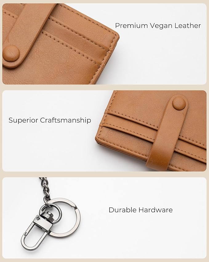 Alldaily Slim Keychain Wallet for Women, RFID Blocking Small Bifold Travel Credit Card Holder (Brown)