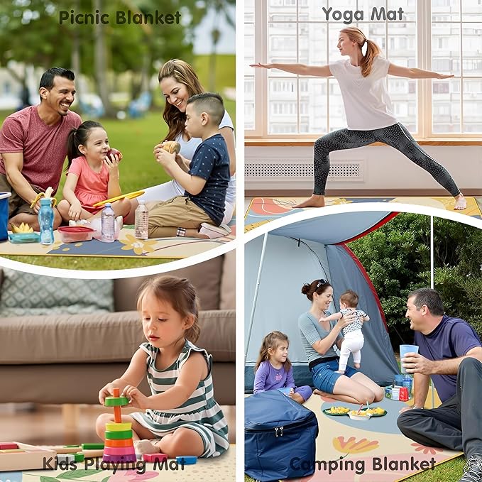 Extra Large Picnic Blankets Waterproof Foldable (80 "x 80") Beach Blanket Waterproof Sandproof,3-Layer Thicking Mat Outdoor Packable Camping Blanket(Bohemian)