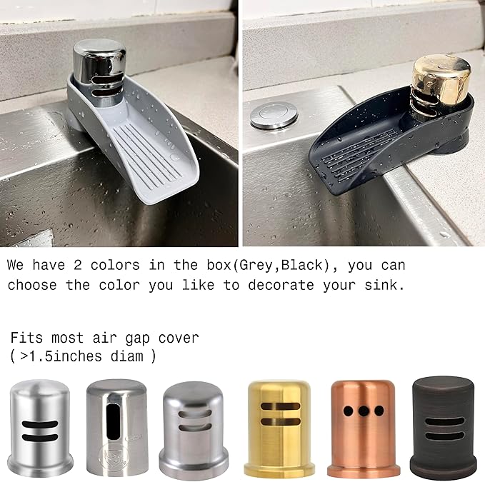 2-Pack Dishwasher Air Gap Cover Water Ramp Silicone Splash Guard, 4° Overflow Spout Extender for Dishwasher,Universal Accessory For Dishwasher Air Gap,Replacement Dishwasher Air Gap (Grey,Black)