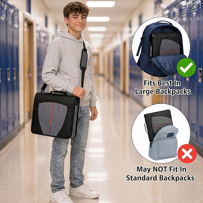 Case-it Mighty Zip Tab School Zipper Binder | 3-Inch O-Rings, 600-Sheet Capacity, 5-Subject Expanding File Folder, Multiple Pockets & Storage Organizer, Shoulder Strap | D-146 Canopy Green