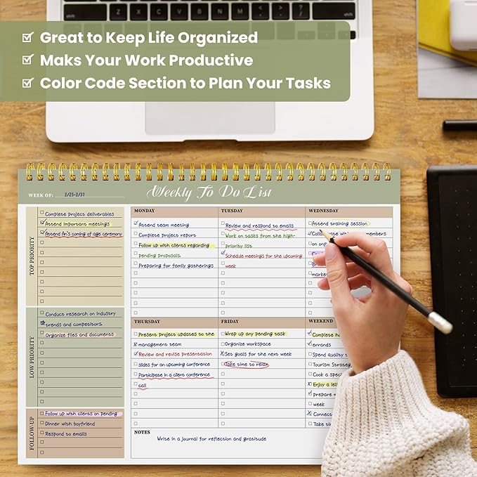 Weekly To Do List Notepad with 52 Undated Sheets(8.5"×11")6 Pack - Undated Weekly Planner Notepad for Office Desk Accessories and Supplies - Forest Shades