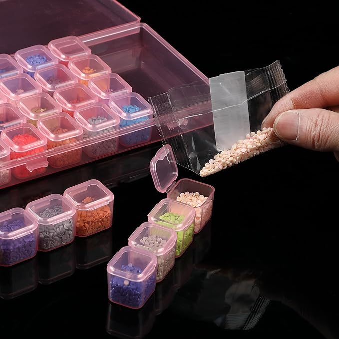 Mr. Pen- Bead Storage Containers, 28 Grids, 2 Pack, Transparent Pink Small Bead Organizer Box