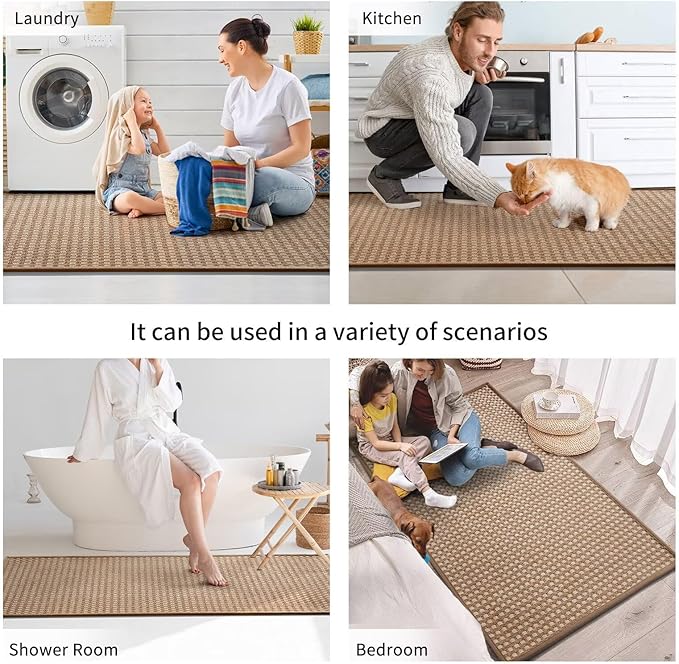 YDKGL Kitchen Rugs Mat Non Slip Washable, Super Absorbent Kitchen Mats for Floor, Rubber Backing Soft Braided Standing Floor Mats Sink Mat Runner Rug, Easy to Clean and Maintain, Brown 17"x30"