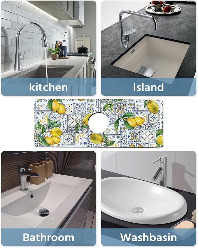 Patterned Sink Faucet Mat Kitchen Splash Guard Super Absorbent Drying Mat, Non-Slip Drain Pad for Kitchen Counter or Bathroom-15x5.5in