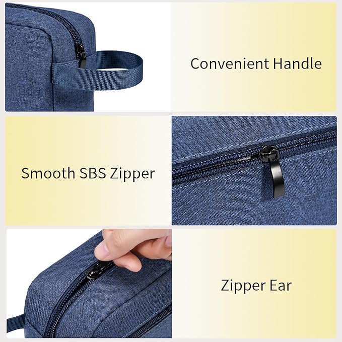 Travel Toiletry Bag, Small Cosmetic Bag, Hanging Water-Resistant Organizer for Men & Women, Ideal for Makeup, Shaving Kit, Gym Essentials & Travel Accessories (Blue)