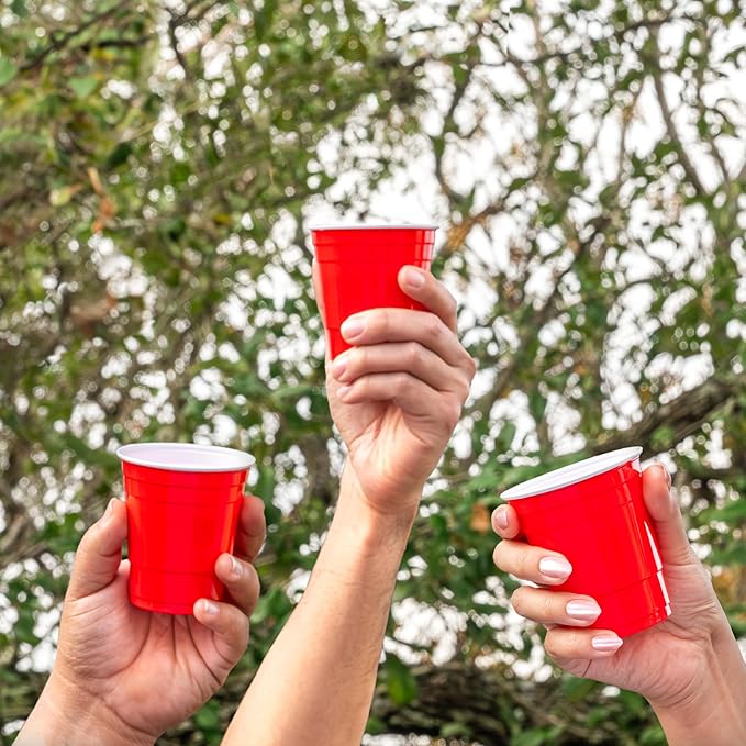 Amazon Basics Small Disposable Red Plastic Party Cups, BPA-Free, 9oz, 50 Count