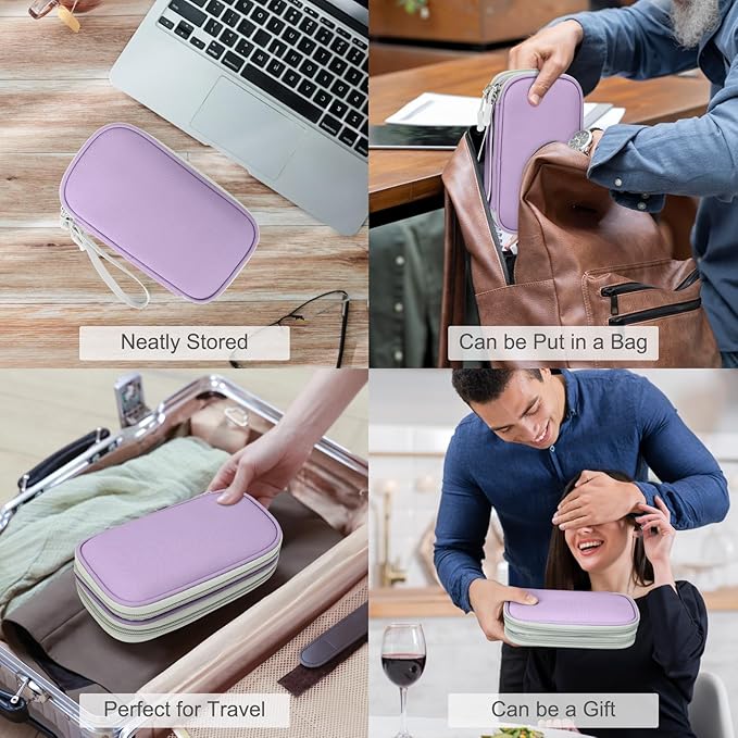 FYY Electronic Organizer, Travel Cable Organizer Bag Pouch Electronic Accessories Carry Case Portable Waterproof Double Layers All-in-One Storage Bag for Cable, Cord, Charger, Phone,-Light Purple