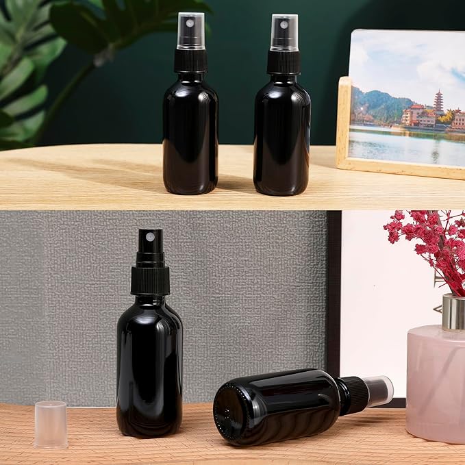 Black Glass Small Spray Bottle 2 oz 48 Packs,Fine Mist Sprayer Small Clear Bottles,Refillable Containers mini spray bottles for Cleaning Solutions and Skin Care (Black 48pcs)