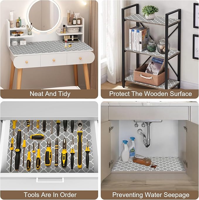 OcePor Non-Adhesive Drawer and Shelf Liner 12IN x 30FT,Non Slip Cabinet and Cupboard Liner, Kitchen Cabinet Liners for Shelves, Waterproof Drawer Shelf Liners for Cabinets/Bathroom Cupboard