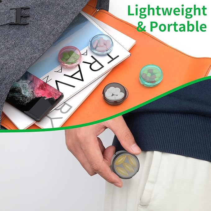 Small Pill Box, (8 Pack) Travel Pill Case Portable Daily Pill Organizer Mini Medicine Storage Container for Pocket Purse Cod Liver Oil Storage Box Earplug Case